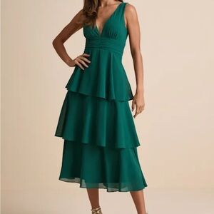 Lulu's Deep Green Layered Midi Dress